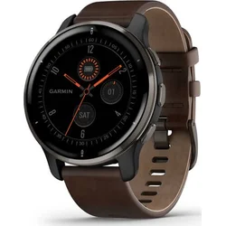 Garmin Venu 2 Plus, nerezová luneta Slate, pouzdro Slate, hnědý kožený řemínek