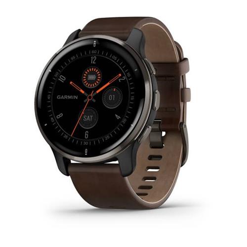 Garmin Venu 2 Plus, nerezová luneta Slate, puzdro Slate, hnedý kožený remienok 010-02496-15