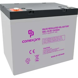 Gélová batéria Conexpro, 12V, 55Ah, 10-12 rokov, M6, hlboký cyklus