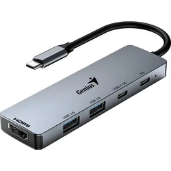 GENIUS hub UH-500/ USB-C na HDMI/ 2x USB3.0/ USB-C/ 100W PD/ šedý