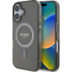 Guess IML Glitter Ring MagSafe Zadní Kryt pro iPhone 16 Black