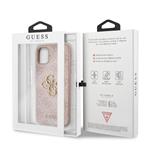 Guess PU 4G Kovový zadný kryt s logom pre iPhone 11 Pink