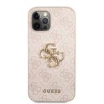 Guess PU 4G Kovový zadný kryt s logom pre iPhone 12 Pro Max Pink