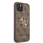 Guess PU 4G Kovový zadný kryt s logom pre iPhone 13 Brown