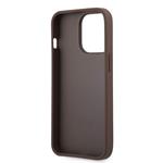 Guess PU 4G Kovový zadný kryt s logom pre iPhone 13 Pro Max Brown