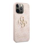 Guess PU 4G Kovový zadný kryt s logom pre iPhone 13 Pro Max Pink
