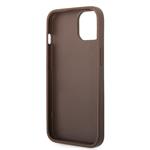 Guess PU 4G Kovový zadný kryt s logom pre iPhone 14 Brown