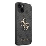 Guess PU 4G Kovový zadný kryt s logom pre iPhone 14 Grey