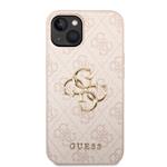 Guess PU 4G Kovový zadný kryt s logom pre iPhone 14 Pink