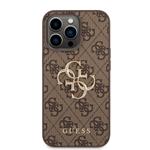 Guess PU 4G Kovový zadný kryt s logom pre iPhone 14 Pro Max Brown