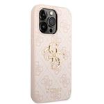 Guess PU 4G Kovový zadný kryt s logom pre iPhone 14 Pro Pink