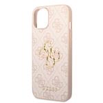 Guess PU 4G Kovový zadný kryt s logom pre iPhone 15 Pink