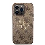 Guess PU 4G Kovový zadný kryt s logom pre iPhone 15 Pro Brown