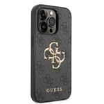 Guess PU 4G Kovový zadný kryt s logom pre iPhone 15 Pro Grey