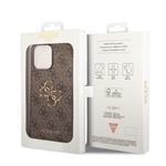 Guess PU 4G Kovový zadný kryt s logom pre iPhone 15 Pro Max Brown