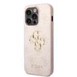 Guess PU 4G Kovový zadný kryt s logom pre iPhone 15 Pro Pink