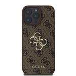 Guess PU 4G Kovový zadný kryt s logom pre iPhone 16 Pro Max Brown