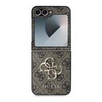Guess PU 4G Kovový zadný kryt s logom pre Samsung Galaxy Z Flip 6 Brown