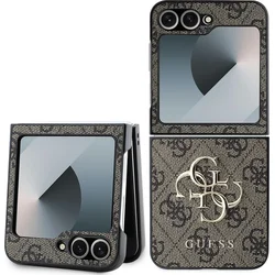 Guess PU 4G Kovový zadný kryt s logom pre Samsung Galaxy Z Flip 6 Brown