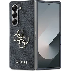 Guess PU 4G Kovový zadný kryt s logom pre Samsung Galaxy Z Fold 6 Grey