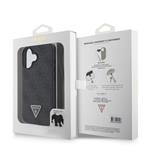 Guess PU 4G štrasový trojuholník s kovovým logom Zadný kryt + popruh pre iPhone 16 Black