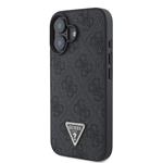 Guess PU 4G štrasový trojuholník s kovovým logom Zadný kryt + popruh pre iPhone 16 Black