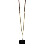 Guess PU 4G štrasový trojuholník s kovovým logom Zadný kryt + popruh pre iPhone 16 Pro Brown