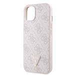 Guess PU 4G štrasový trojuholník s kovovým logom Zadný kryt pre iPhone 15 Pink