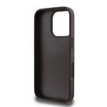 Guess PU 4G štrasový trojuholník s kovovým logom Zadný kryt pre iPhone 16 Pro Brown