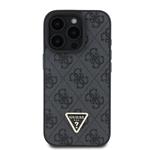 Guess PU 4G štrasový trojuholník s kovovým logom Zadný kryt pre iPhone 16 Pro Max Black