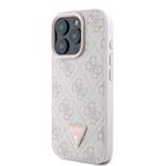 Guess PU 4G štrasový trojuholník s kovovým logom Zadný kryt pre iPhone 16 Pro Pink