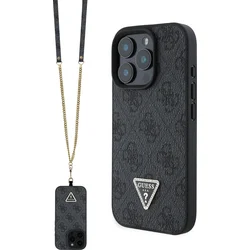 Guess PU 4G Strass Triangle Metal Logo Back Cover + Crossbody Strap pre iPhone 16 Pro Black