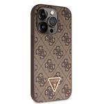 Guess PU 4G Strass Triangle Metal Logo Zadní Kryt pro iPhone 15 Pro Brown
