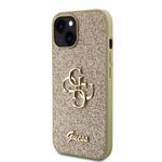 Guess PU Fixed Glitter 4G Metal Logo Zadní Kryt pro iPhone 15 Gold