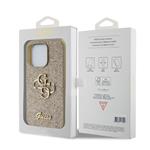 Guess PU Fixed Glitter 4G Metal Logo Zadní Kryt pro iPhone 15 Pro Gold