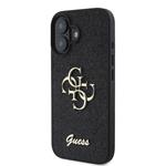 Guess PU Fixed Glitter 4G Metal Logo Zadní Kryt pro iPhone 16 Plus Black