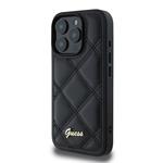 Guess PU kožený prešívaný zadný kryt pre iPhone 16 Pro Max Black