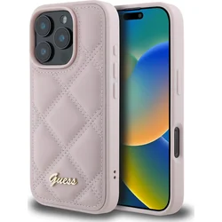 Guess PU kožený prešívaný zadný kryt pre iPhone 16 Pro Pink