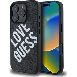 Guess PU kožený zadný kryt 4G Big Love Logo MagSafe pre iPhone 16 Pro Black