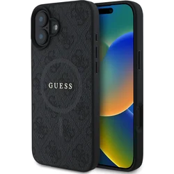 Guess PU kožený zadný kryt 4G Colored Ring MagSafe pre iPhone 16 Plus Black