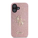 Guess PU Pevný zadný kryt 4G s kovovým logom a trblietkami pre iPhone 16 Pink