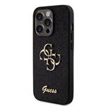 Guess PU Pevný zadný kryt s kovovým logom 4G Glitter pre iPhone 15 Pro Black