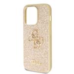 Guess PU pevný zadný kryt s kovovým logom 4G Glitter pre iPhone 15 Pro Max Gold