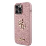 Guess PU Pevný zadný kryt s kovovým logom 4G Glitter pre iPhone 15 Pro Max Pink