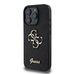 Guess PU Pevný zadný kryt s kovovým logom 4G Glitter pre iPhone 16 Pro Max Black