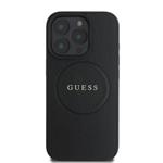 Guess PU zrnitý klasický zadný kryt MagSafe s logom pre iPhone 16 Pro Max Black