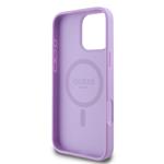 Guess PU zrnitý klasický zadný kryt MagSafe s logom pre iPhone 16 Pro Max Purple