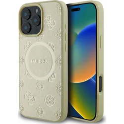 Guess Saffiano Peony Stamp MagSafe Zadní Kryt pro iPhone 16 Pro Max Gold