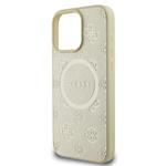 Guess Saffiano Peony Stamp MagSafe zadný kryt pre iPhone 16 Pro Gold