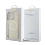 Guess Saffiano Peony Stamp MagSafe zadný kryt pre iPhone 16 Pro Gold